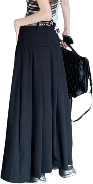 gray9 Midi Long Skirts Womens Autumn High Waist Asymmetrical Pleated Skirts