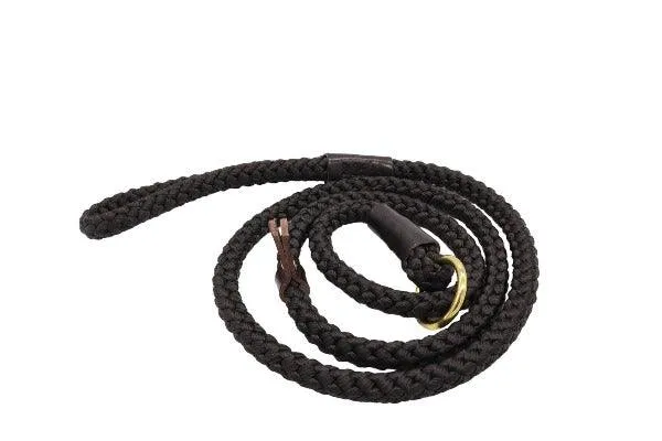 Handmade Traditional Gundog Slip Lead - Solid Brass and Leather with Black or Olive Nylon Rope