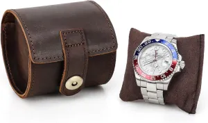 Hiram Genuine Leather Travel Watch Case Roll Organizer Classic, Leather Watches Roll Case for Watches and Bracelets-Coffee