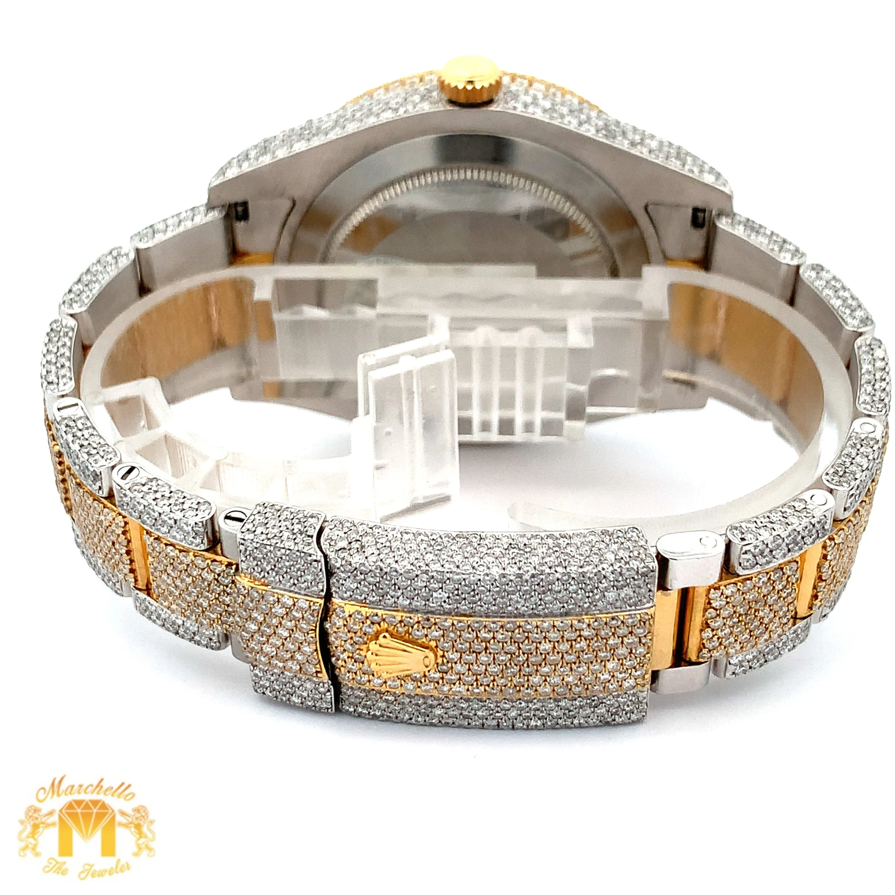 Iced out 41mm Rolex Diamond Watch with Two-Tone Oyster Bracelet