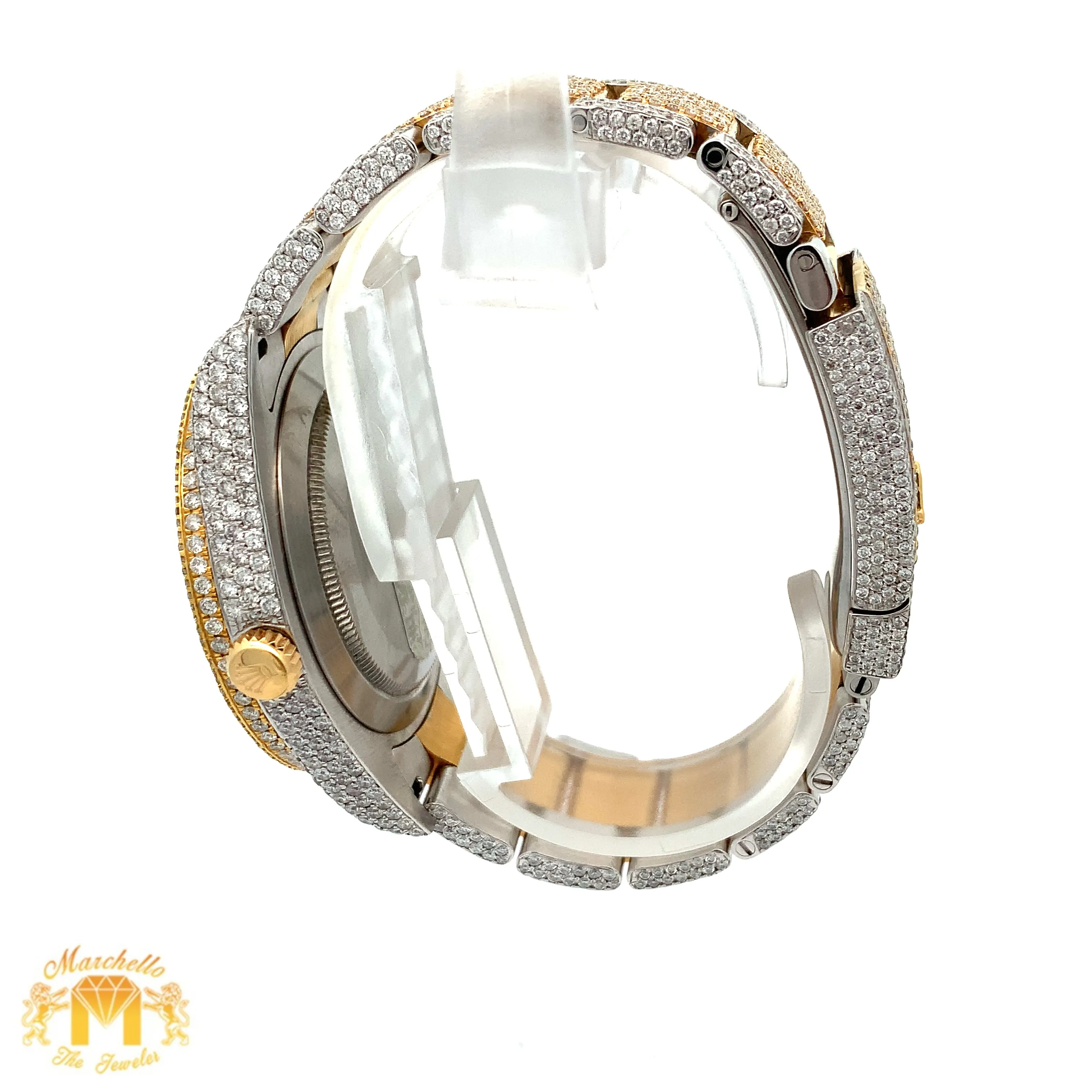 Iced out 41mm Rolex Diamond Watch with Two-Tone Oyster Bracelet