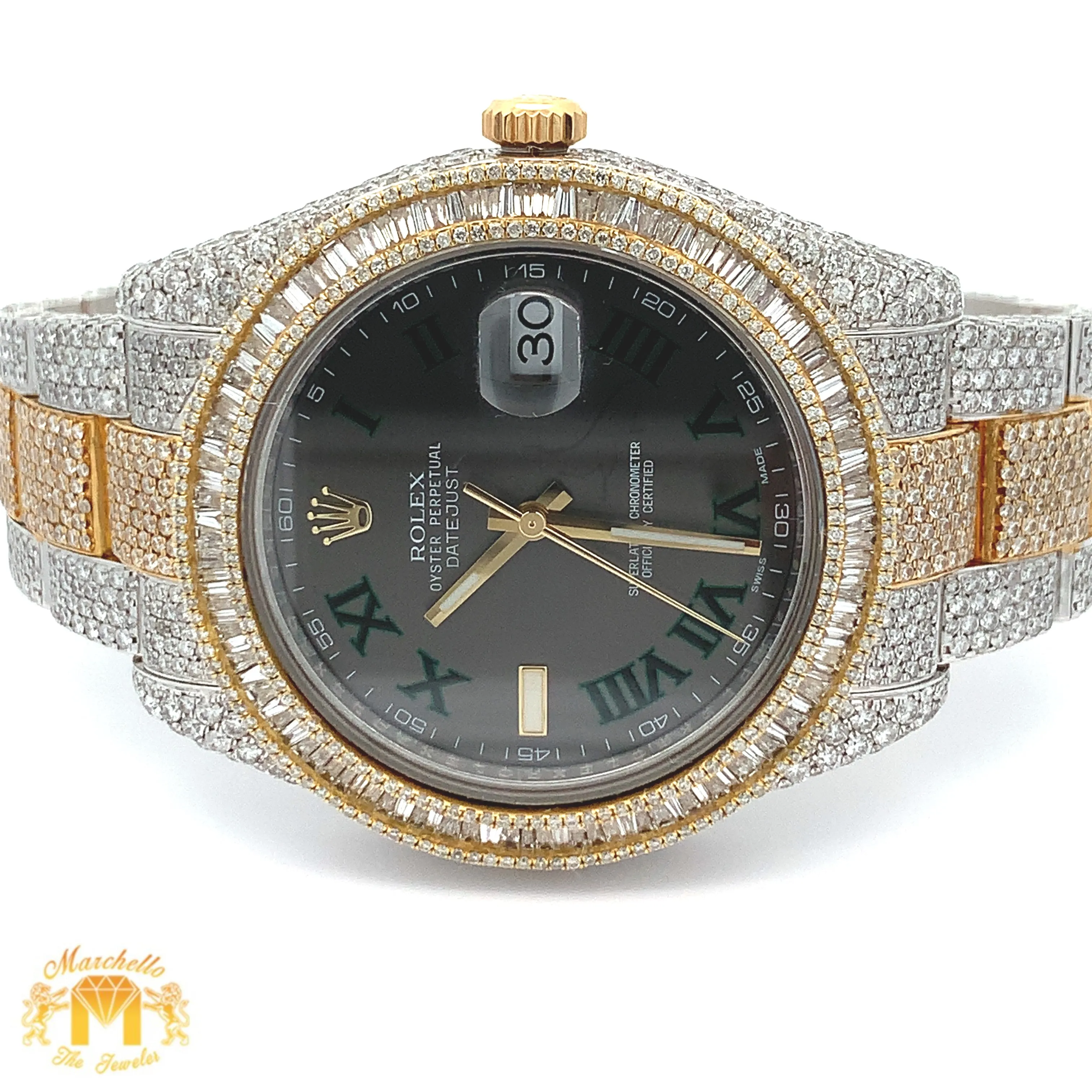 Iced out 41mm Rolex Diamond Watch with Two-Tone Oyster Bracelet