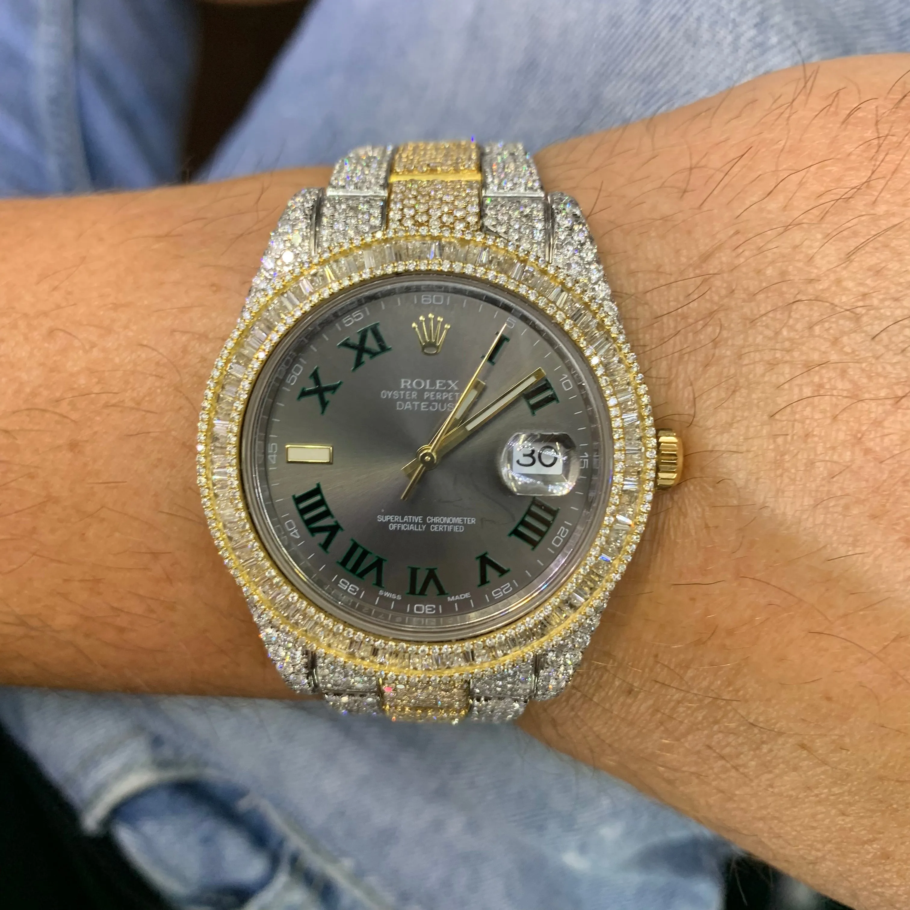 Iced out 41mm Rolex Diamond Watch with Two-Tone Oyster Bracelet