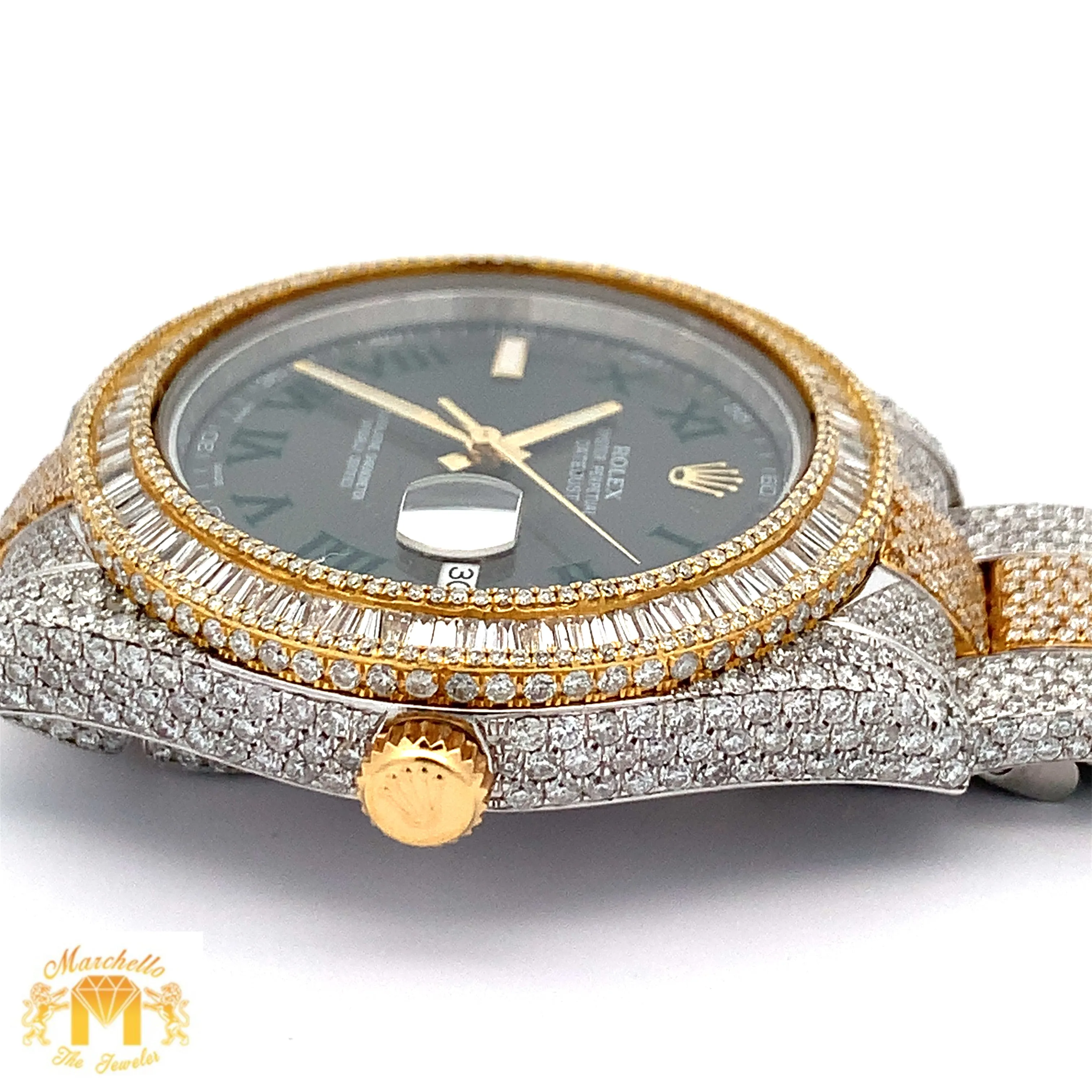 Iced out 41mm Rolex Diamond Watch with Two-Tone Oyster Bracelet