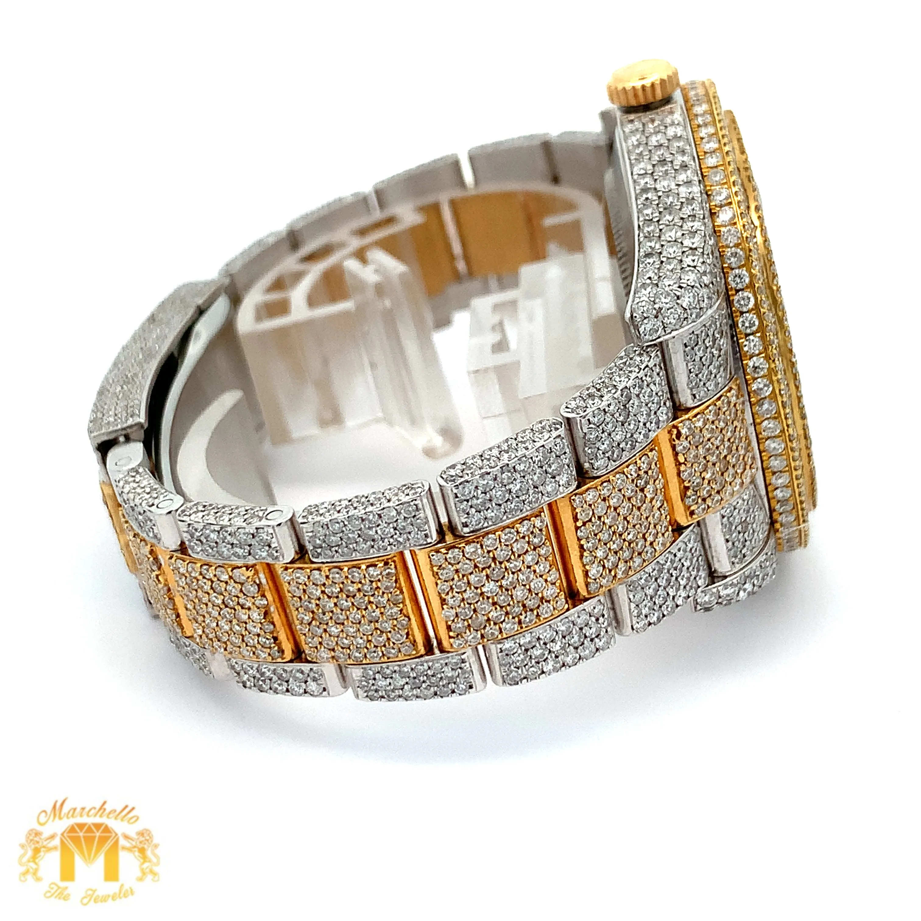 Iced out 41mm Rolex Diamond Watch with Two-Tone Oyster Bracelet
