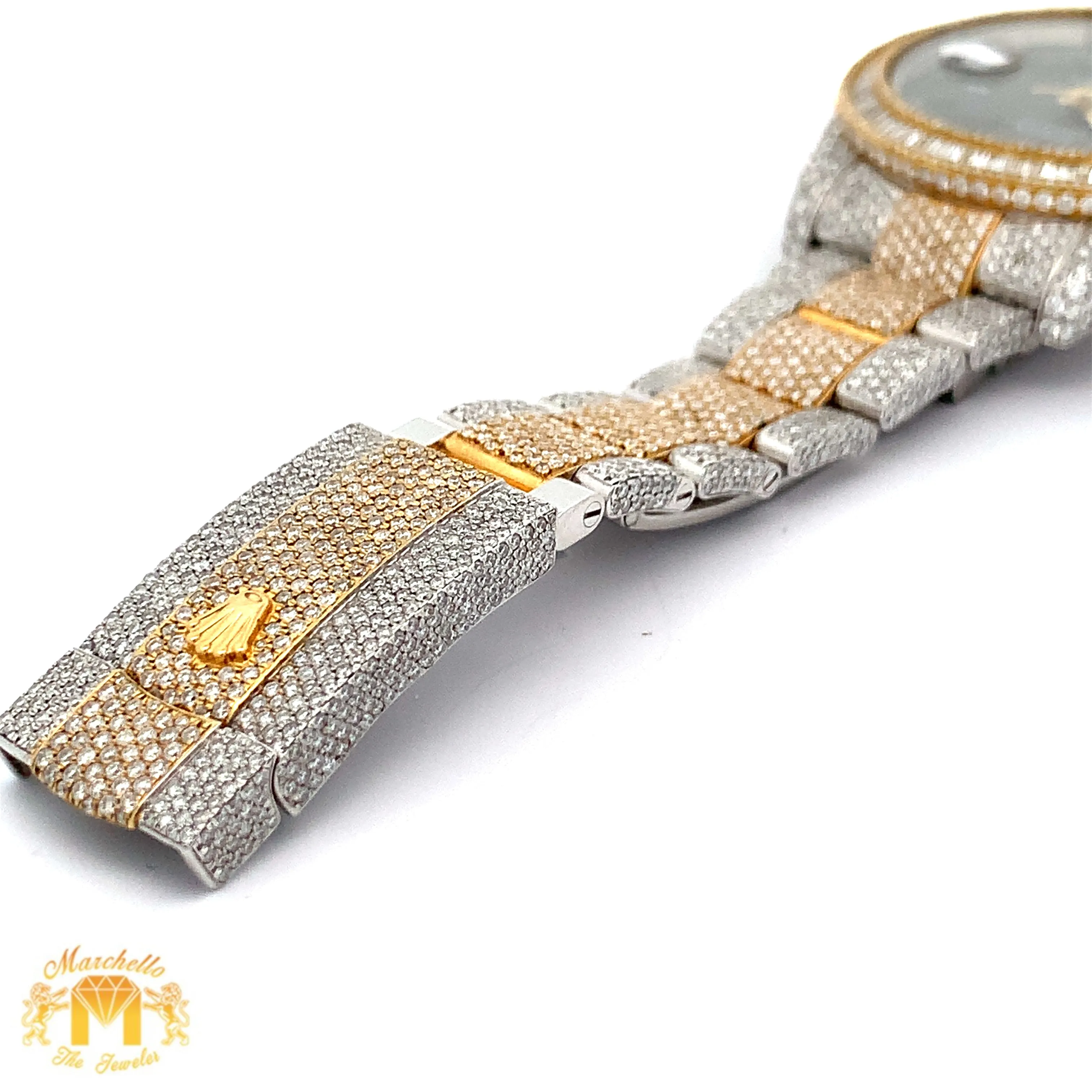 Iced out 41mm Rolex Diamond Watch with Two-Tone Oyster Bracelet