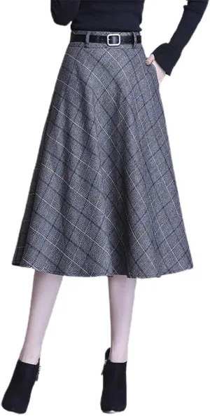 IDEALSANXUN Plaid Skirts for Womens High Waist Aline Flared Midi Skirts