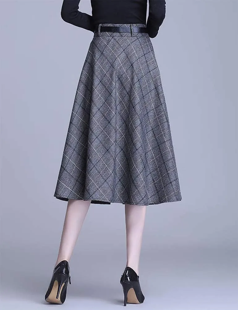 IDEALSANXUN Plaid Skirts for Womens High Waist Aline Flared Midi Skirts