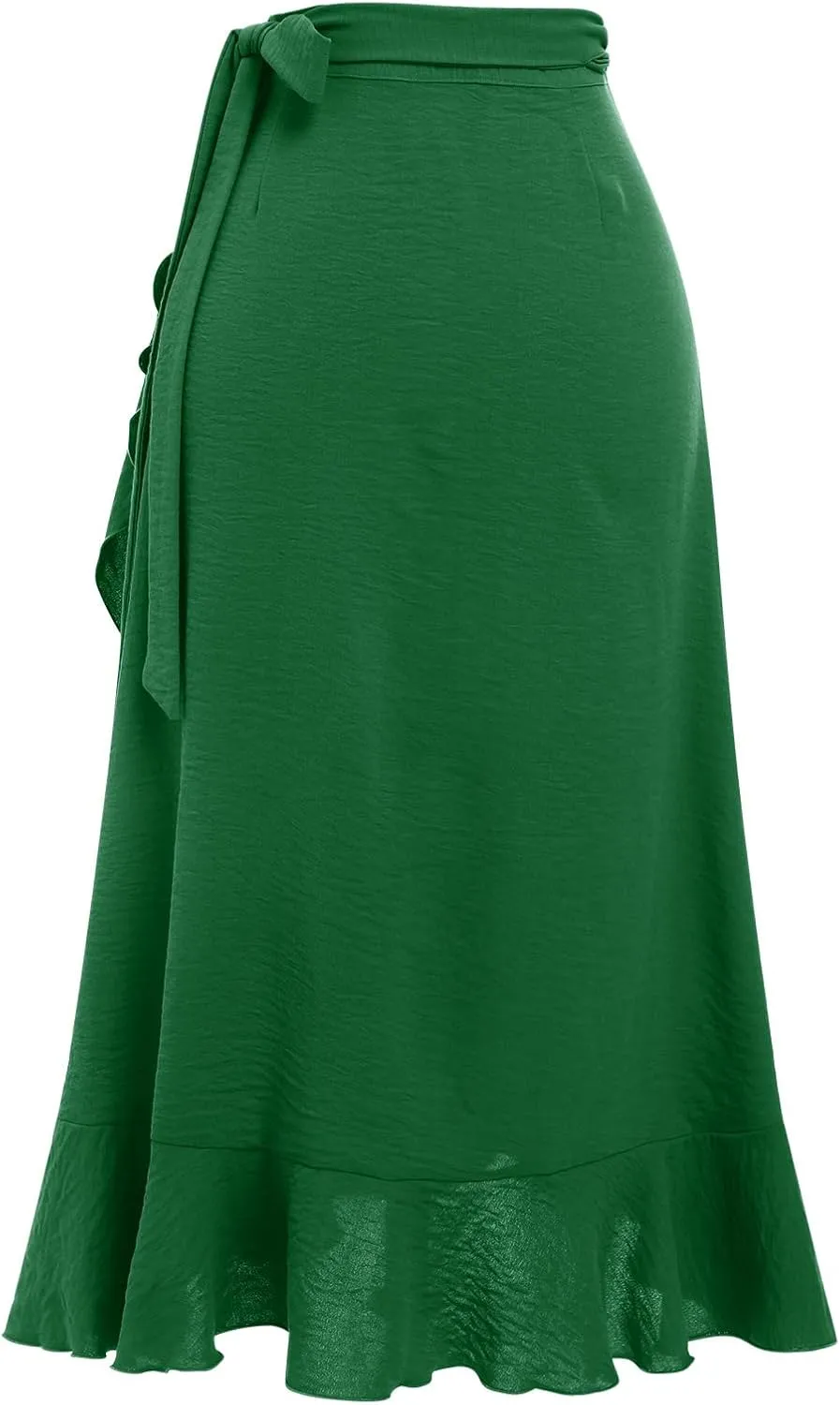IDOPIP Women Irregular High-Low Hem Wrap Skirt Elegant High Waist Tie Side Midi Skirt Casual Summer Beach Ruffle A-line Skirt