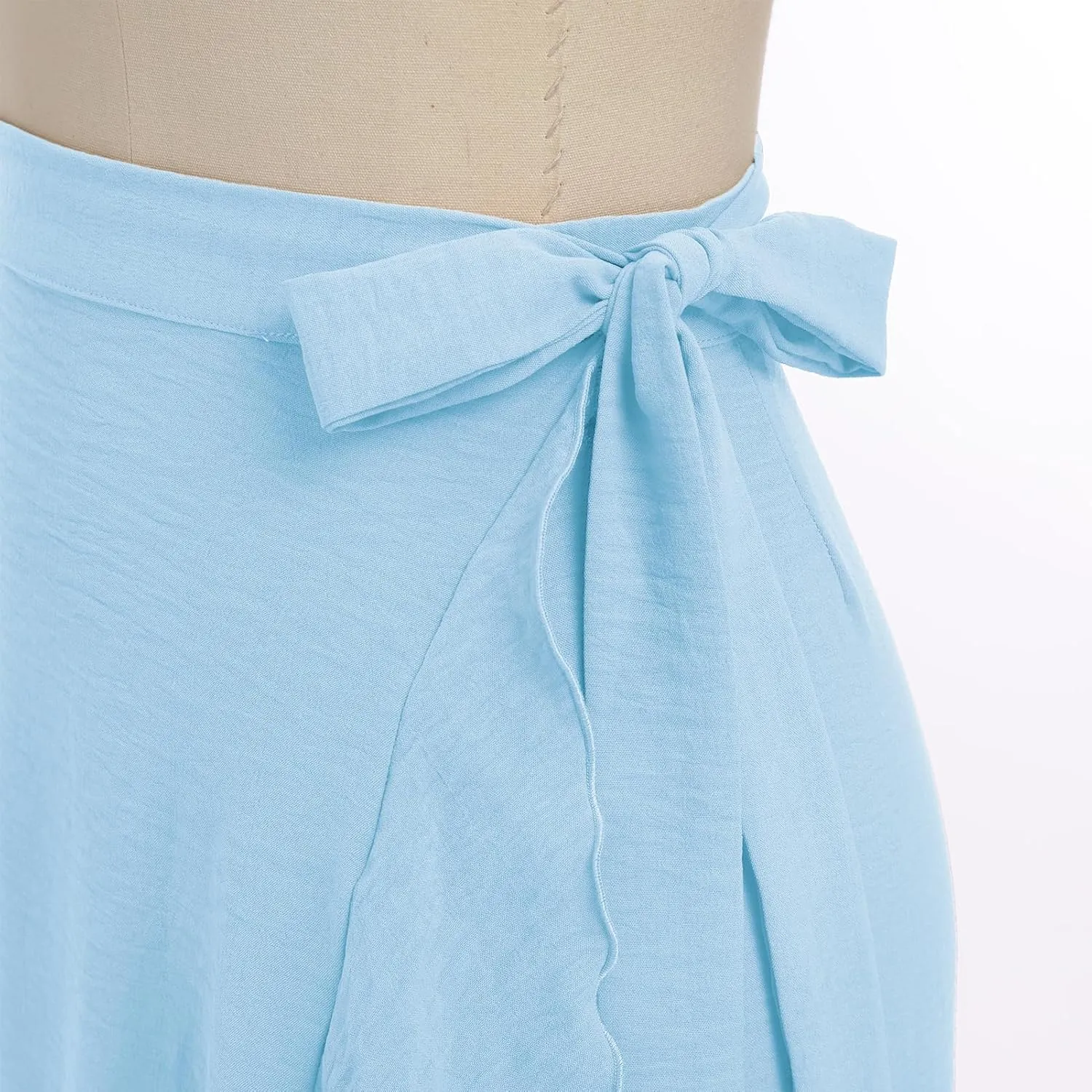 IDOPIP Women Irregular High-Low Hem Wrap Skirt Elegant High Waist Tie Side Midi Skirt Casual Summer Beach Ruffle A-line Skirt