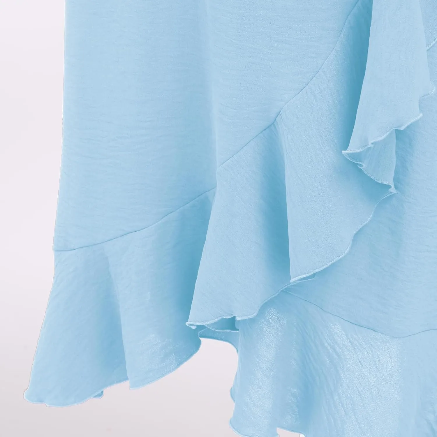IDOPIP Women Irregular High-Low Hem Wrap Skirt Elegant High Waist Tie Side Midi Skirt Casual Summer Beach Ruffle A-line Skirt