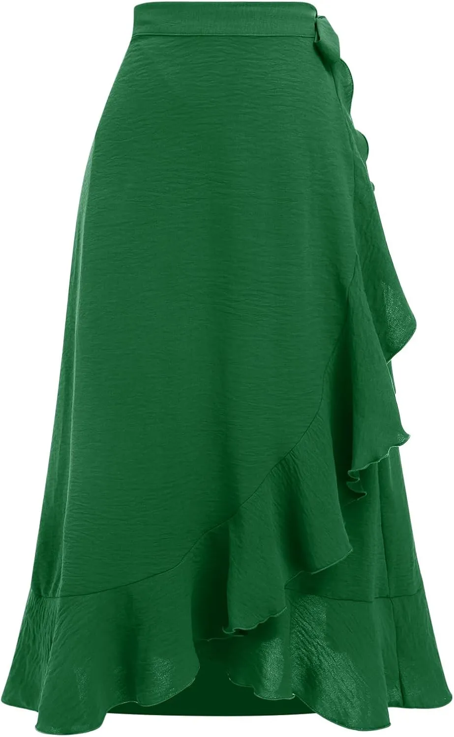 IDOPIP Women Irregular High-Low Hem Wrap Skirt Elegant High Waist Tie Side Midi Skirt Casual Summer Beach Ruffle A-line Skirt