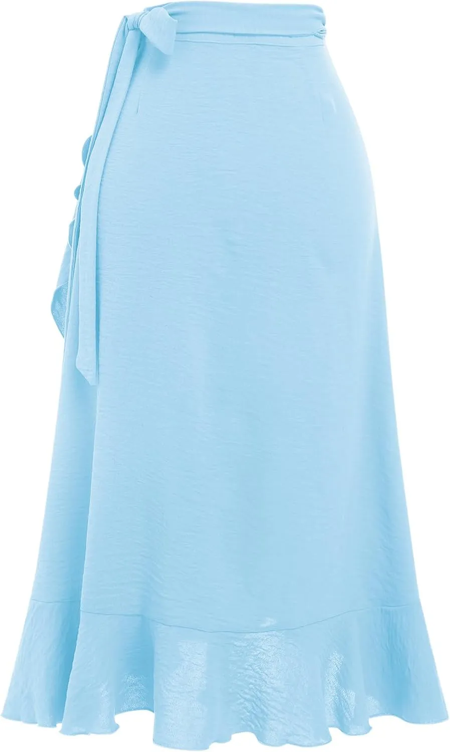 IDOPIP Women Irregular High-Low Hem Wrap Skirt Elegant High Waist Tie Side Midi Skirt Casual Summer Beach Ruffle A-line Skirt