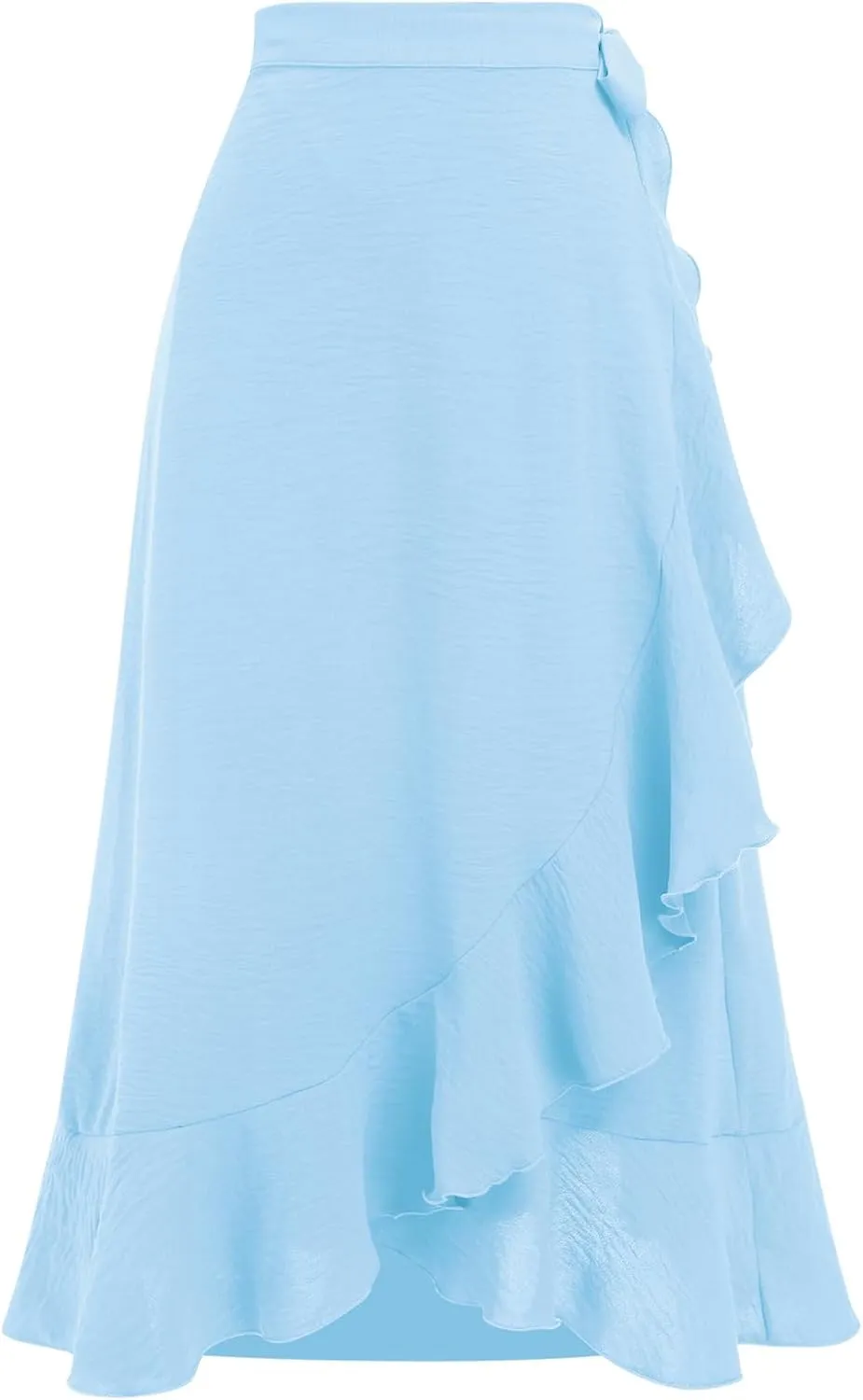 IDOPIP Women Irregular High-Low Hem Wrap Skirt Elegant High Waist Tie Side Midi Skirt Casual Summer Beach Ruffle A-line Skirt