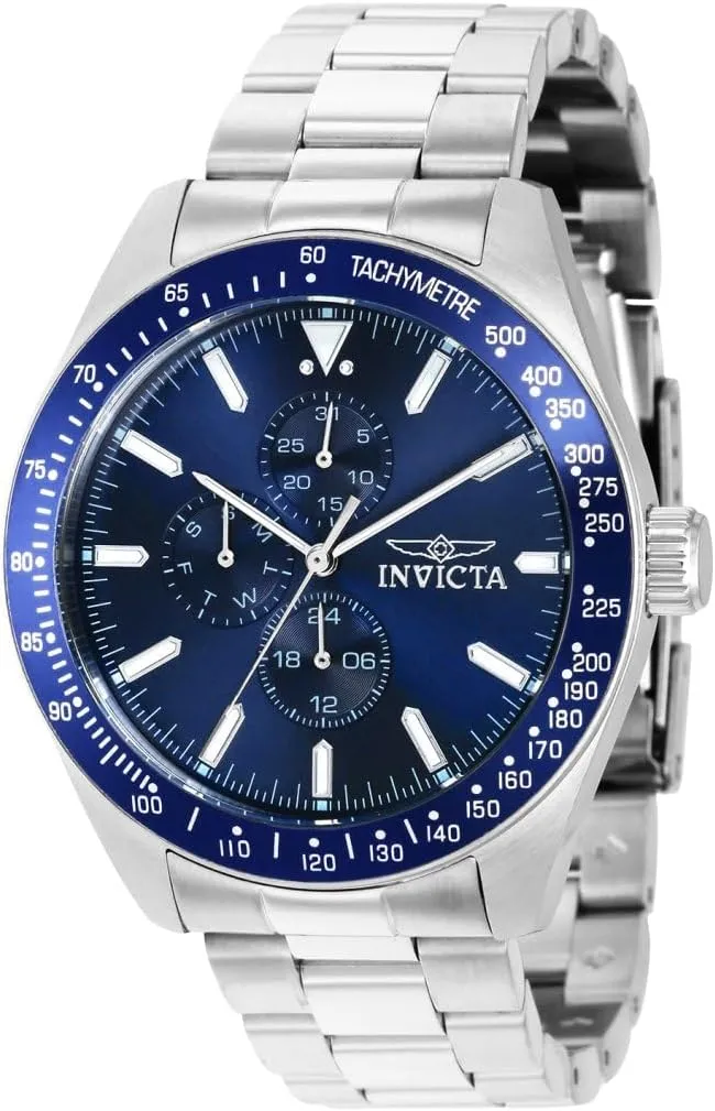 Invicta Aviator Men 45mm Stainless Steel Silver Blue dial VH67 Quartz