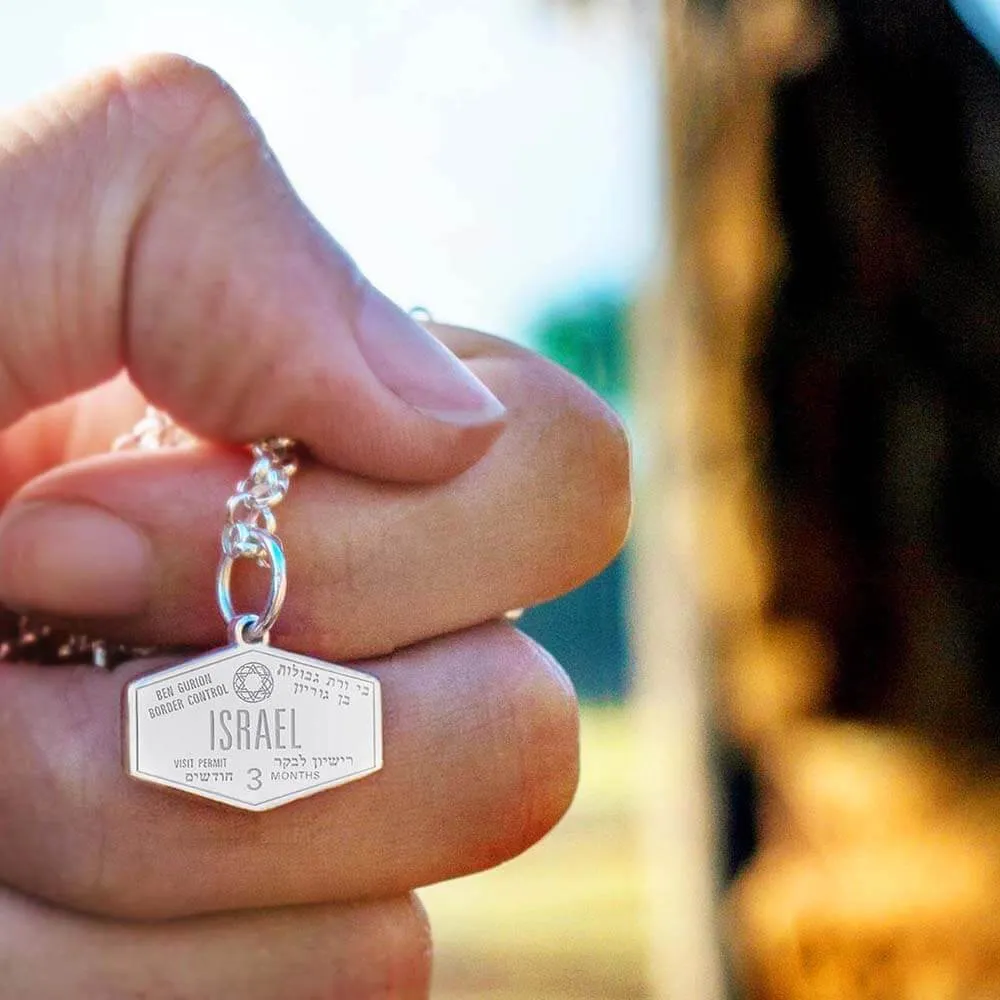 Israel Charm, Passport Stamp Charm Silver