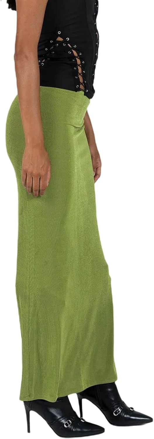 iTranyee Women Y2k Solid Color Pencil Maxi Skirt Trendy Elastic Waist Long Wrap Skirts Sexy Bodycon Stretchy Skirt Streetwear