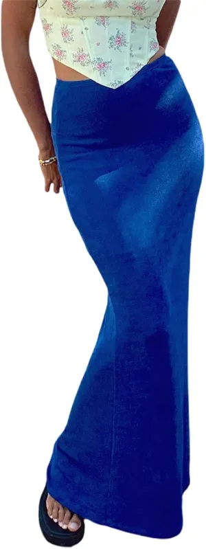 iTranyee Women Y2k Solid Color Pencil Maxi Skirt Trendy Elastic Waist Long Wrap Skirts Sexy Bodycon Stretchy Skirt Streetwear