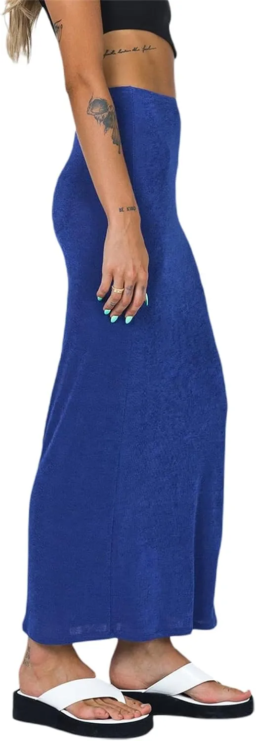 iTranyee Women Y2k Solid Color Pencil Maxi Skirt Trendy Elastic Waist Long Wrap Skirts Sexy Bodycon Stretchy Skirt Streetwear