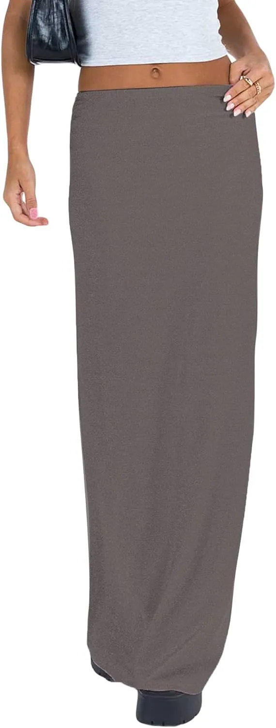 iTranyee Women Y2k Solid Color Pencil Maxi Skirt Trendy Elastic Waist Long Wrap Skirts Sexy Bodycon Stretchy Skirt Streetwear