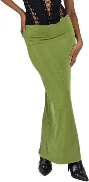iTranyee Women Y2k Solid Color Pencil Maxi Skirt Trendy Elastic Waist Long Wrap Skirts Sexy Bodycon Stretchy Skirt Streetwear