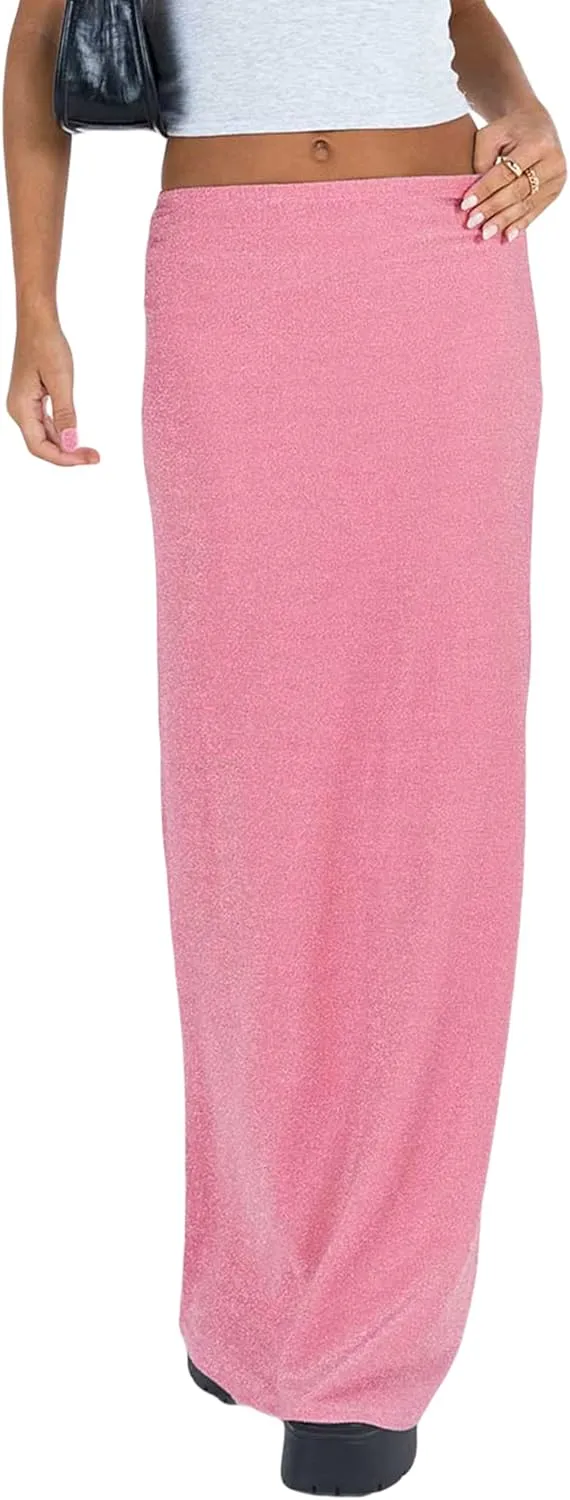 iTranyee Women Y2k Solid Color Pencil Maxi Skirt Trendy Elastic Waist Long Wrap Skirts Sexy Bodycon Stretchy Skirt Streetwear