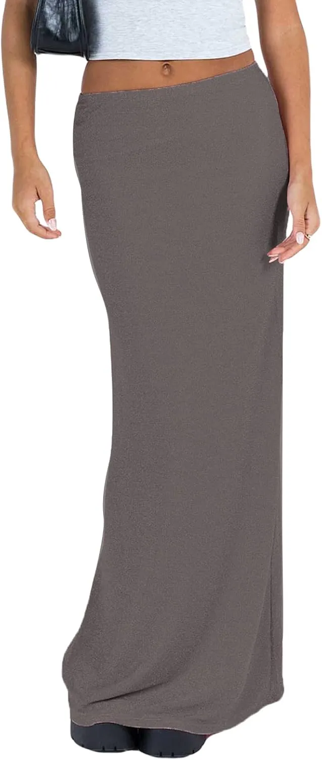 iTranyee Women Y2k Solid Color Pencil Maxi Skirt Trendy Elastic Waist Long Wrap Skirts Sexy Bodycon Stretchy Skirt Streetwear