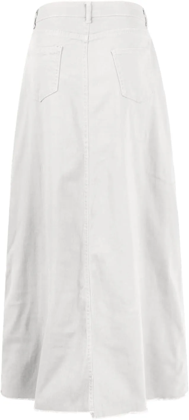 Jean Skirts for Women Denim Long Ankle Maxi Stretch Corduroy A-Line Flare Trendy Skirt with Pockets Panel Skirt