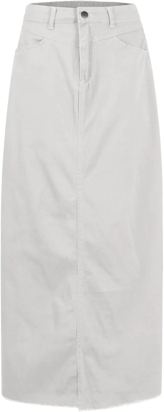 Jean Skirts for Women Denim Long Ankle Maxi Stretch Corduroy A-Line Flare Trendy Skirt with Pockets Panel Skirt