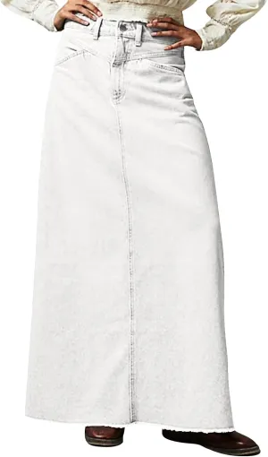 Jean Skirts for Women Denim Long Ankle Maxi Stretch Corduroy A-Line Flare Trendy Skirt with Pockets Panel Skirt