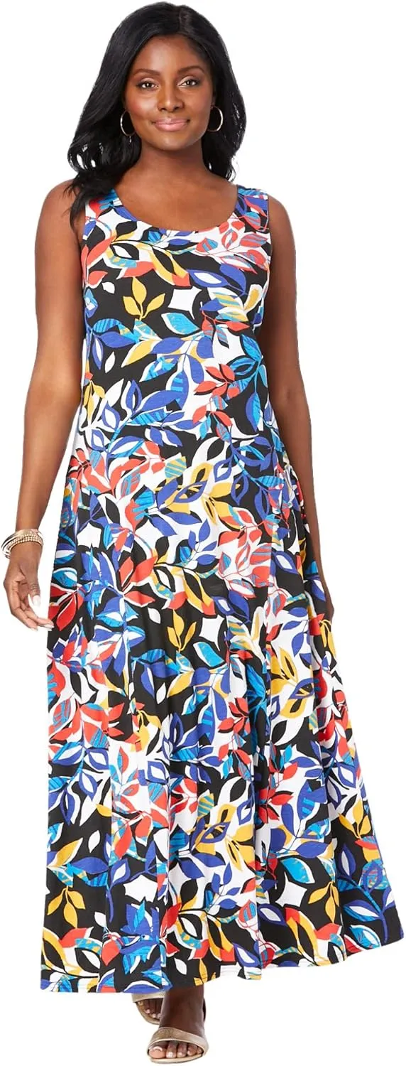 Jessica London Women's Plus Size Stretch Cotton Tank Maxi Dress