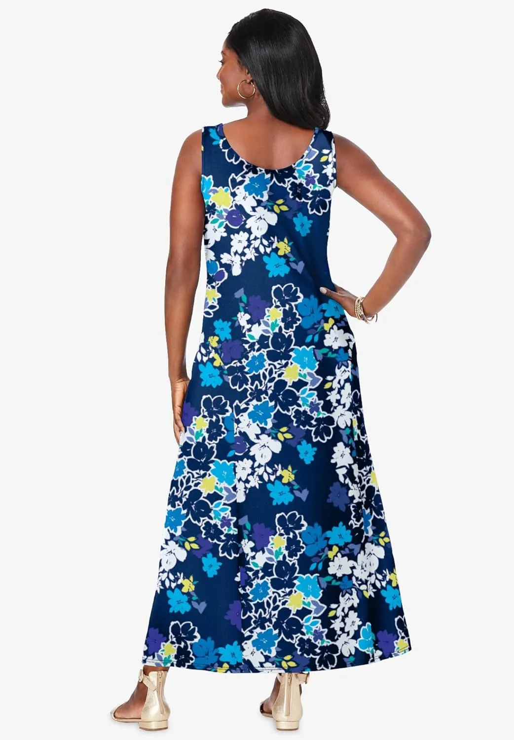 Jessica London Women's Plus Size Stretch Cotton Tank Maxi Dress