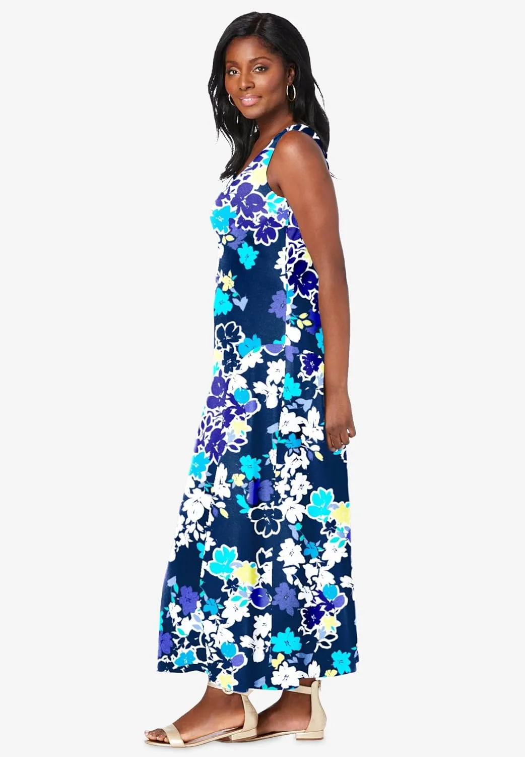 Jessica London Women's Plus Size Stretch Cotton Tank Maxi Dress