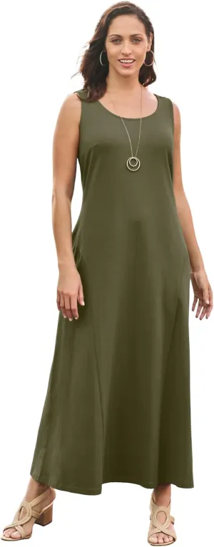 Jessica London Women's Plus Size Stretch Cotton Tank Maxi Dress