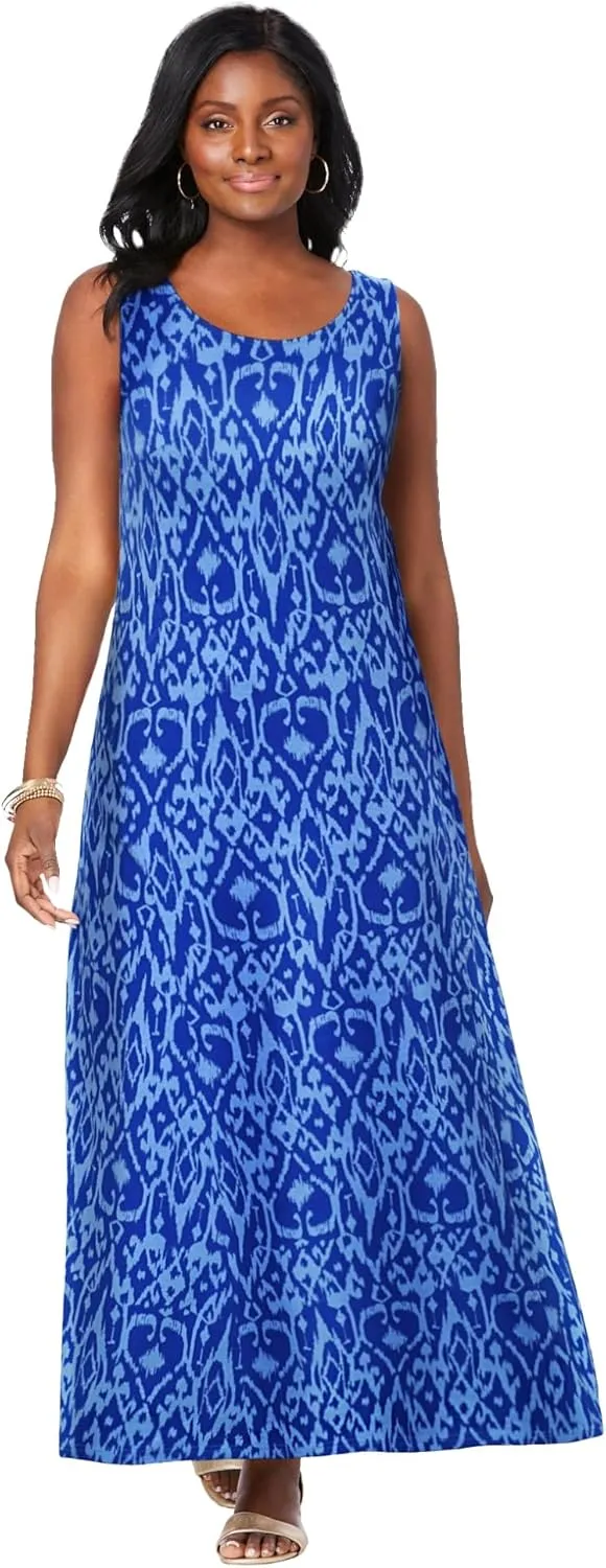 Jessica London Women's Plus Size Stretch Cotton Tank Maxi Dress
