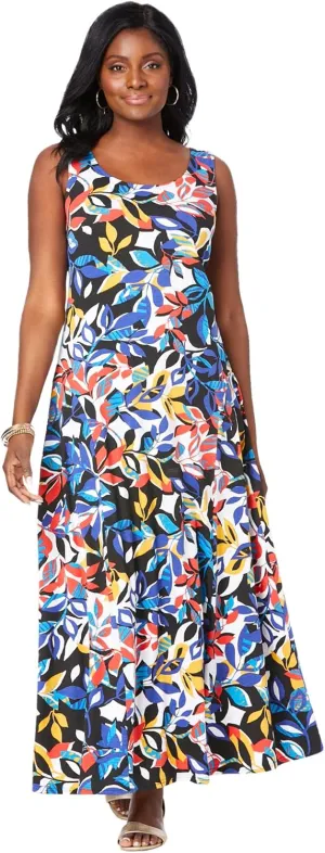 Jessica London Women's Plus Size Stretch Cotton Tank Maxi Dress