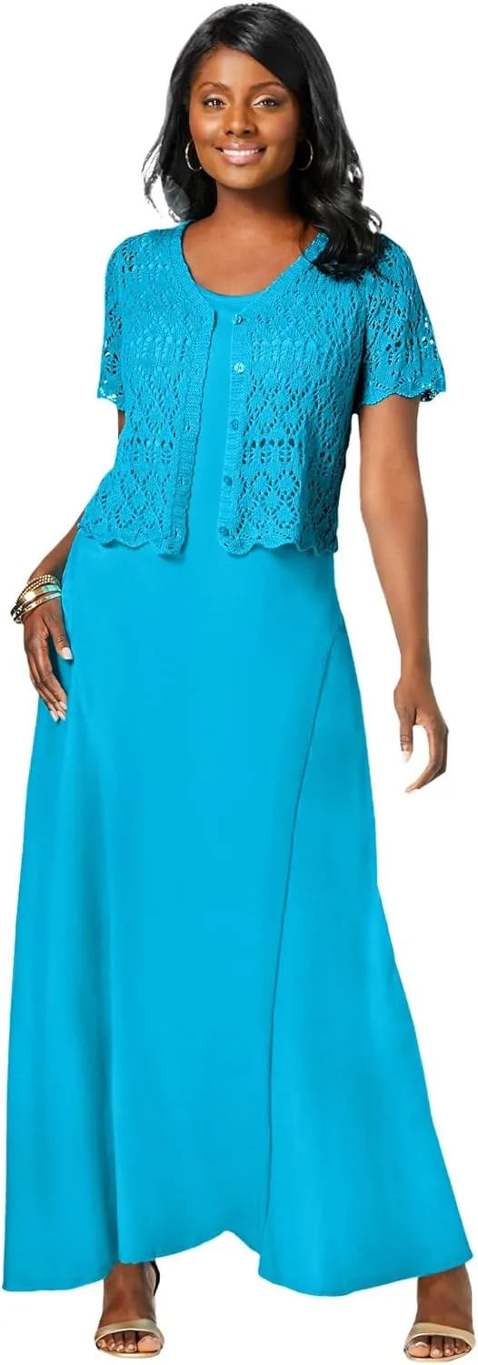 Jessica London Women's Plus Size Stretch Cotton Tank Maxi Dress