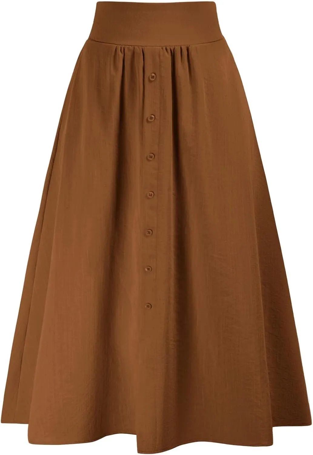 Kate Kasin Women's High Waist Midi Skirt Vintage Elastic A-Line Pleated Button Skirts with Pockets