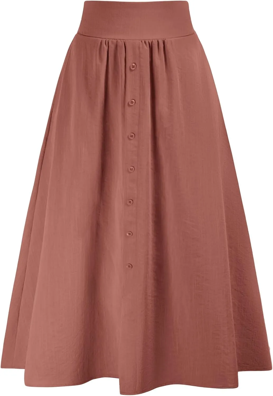 Kate Kasin Women's High Waist Midi Skirt Vintage Elastic A-Line Pleated Button Skirts with Pockets
