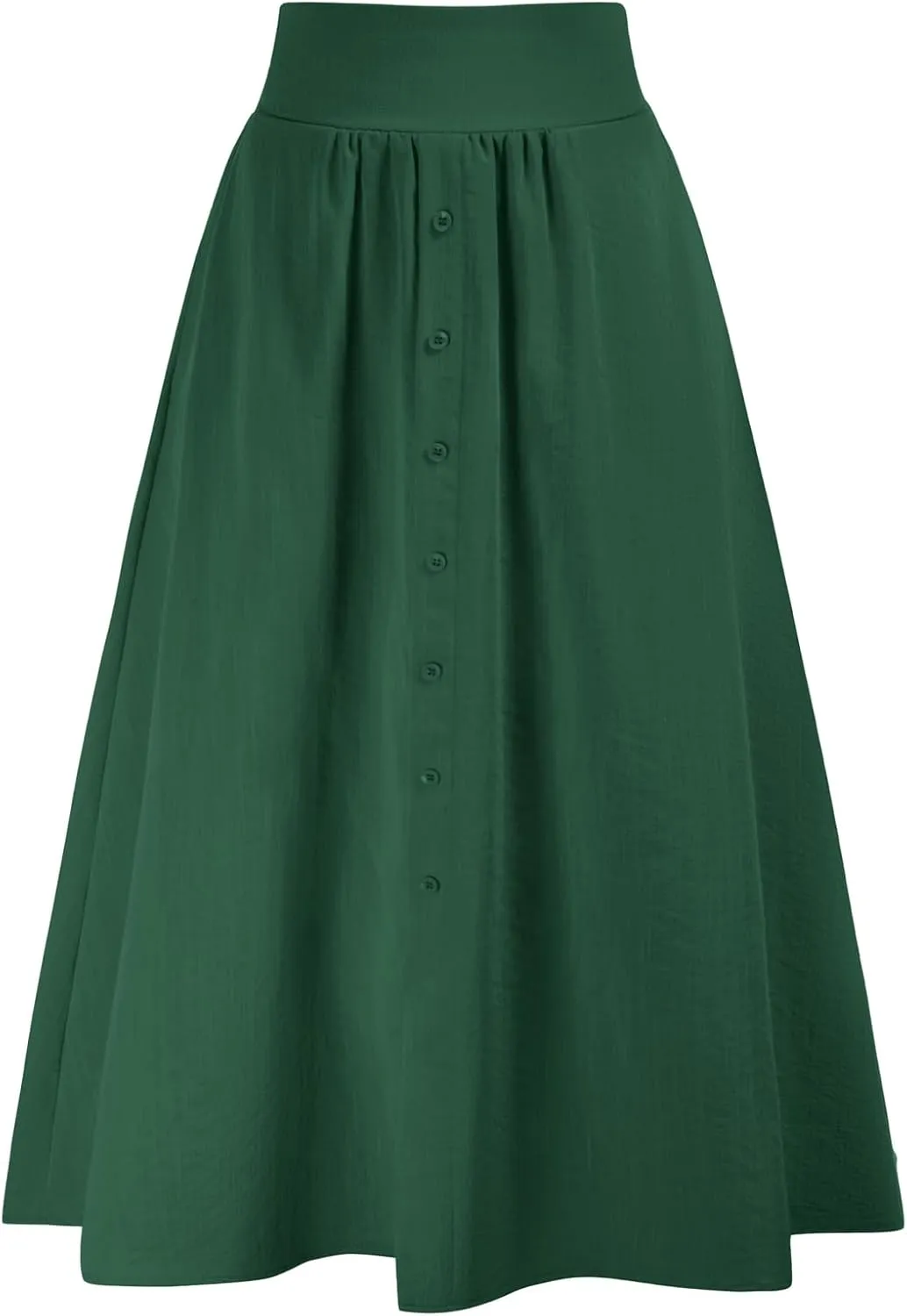 Kate Kasin Women's High Waist Midi Skirt Vintage Elastic A-Line Pleated Button Skirts with Pockets