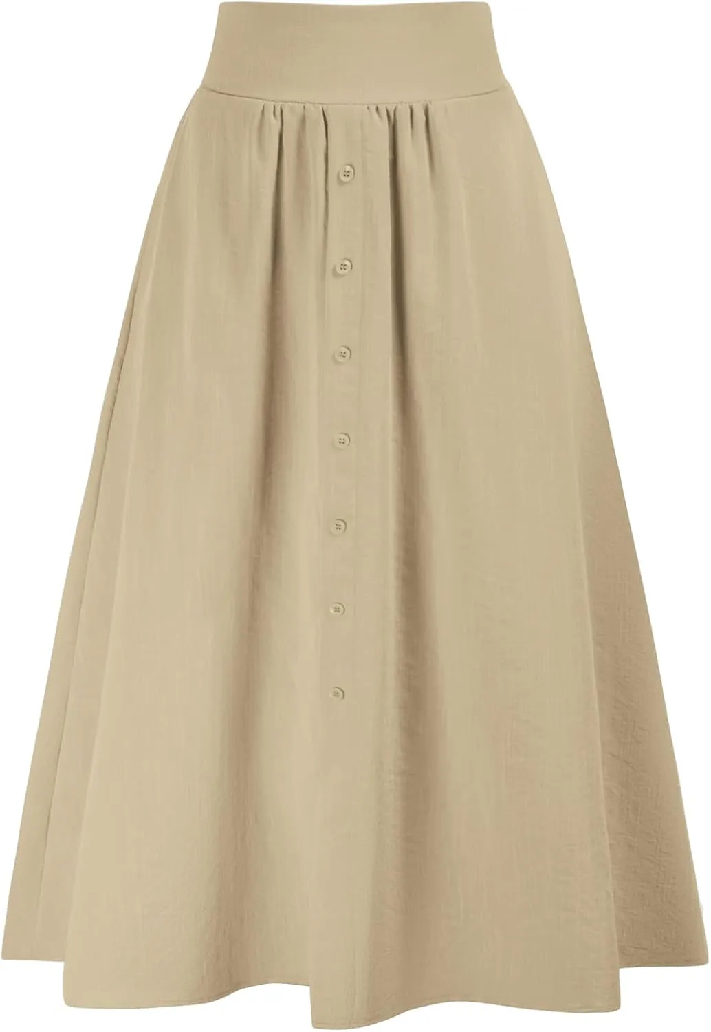 Kate Kasin Women's High Waist Midi Skirt Vintage Elastic A-Line Pleated Button Skirts with Pockets