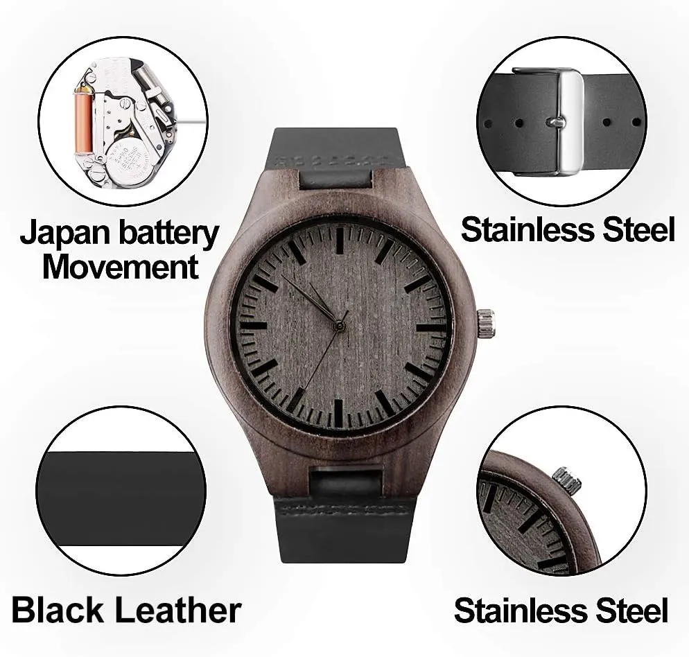Kenon Personalized Father's Day Wooden Watches Gift for Dad Husband Man- Customized Handmade Wood Watch with Stainless Steel Strap - Graduation Valentines Christmas Birthday Gift for Men
