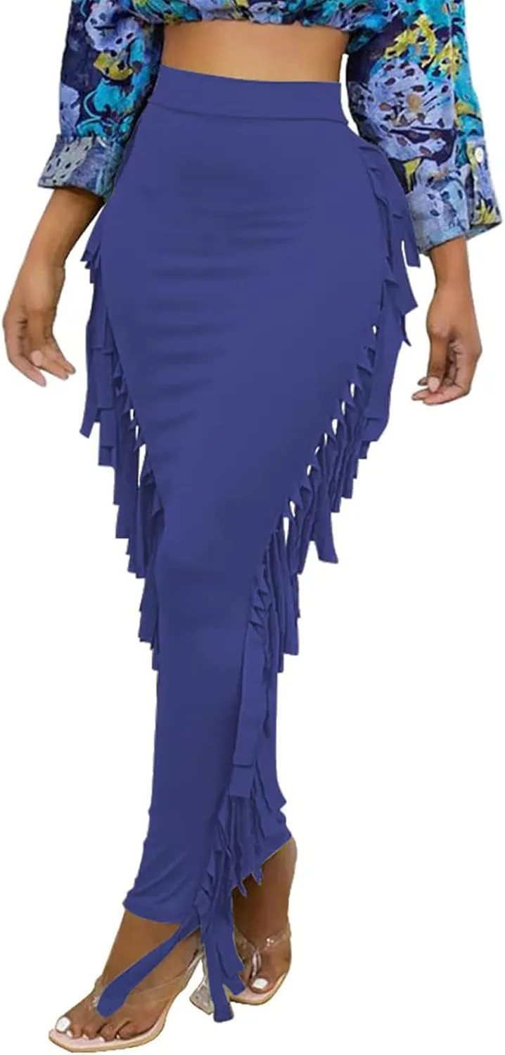 kinstell Women's Elastic High Waist Slim Bodycon Tassels Long Maxi Clubwear Night Out Pencil Skirts