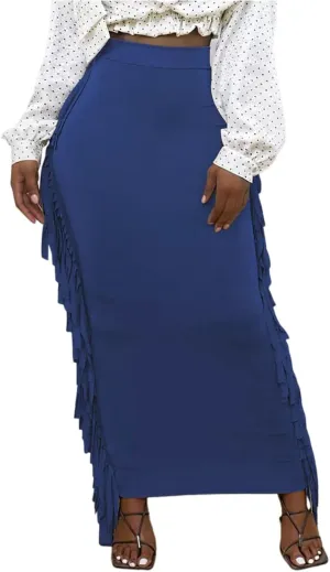 kinstell Women's Elastic High Waist Slim Bodycon Tassels Long Maxi Clubwear Night Out Pencil Skirts