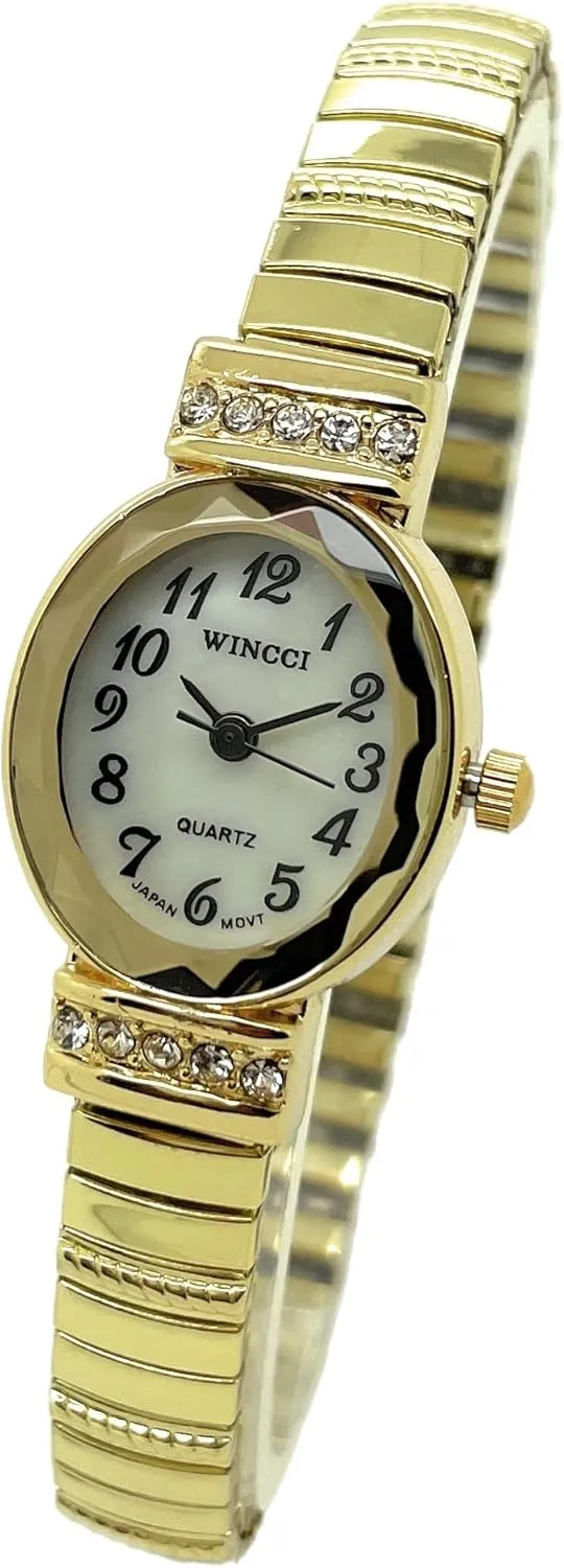 Ladies Elegant Classic Small Oval Stretch Elastic Band Analog Quartz Fashion Watch