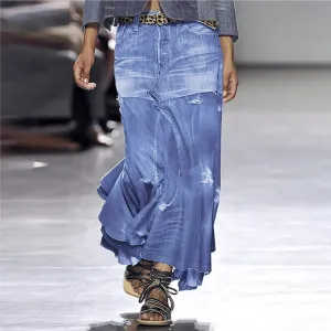 Ladies Vintage Western High Cut Slit Peasant High Low Steampunk Maxi Long Skorts Skorts for Women Denim Skorts 2025