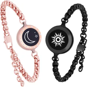 Long Distance Touch Bracelets, Vibration & Light Up Couples Bracelet, Remote Smart Matching for Long Distance Relationship, Girlfriend Boyfriend Xmas Gifts - Black Rose Gold