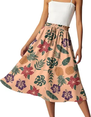 Long Floral Skirt for Women High Waist A-Line Flowy Maxi Skirt Summer Beach