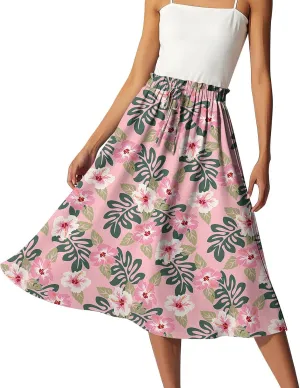 Long Floral Skirt for Women High Waist A-Line Flowy Maxi Skirt Summer Beach