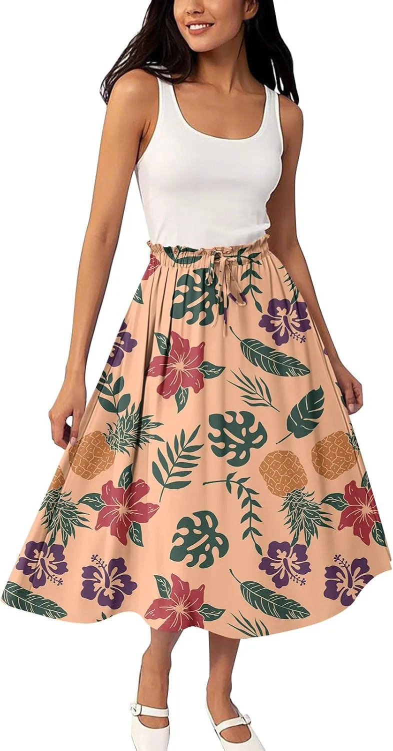 Long Floral Skirt for Women High Waist A-Line Flowy Maxi Skirt Summer Beach
